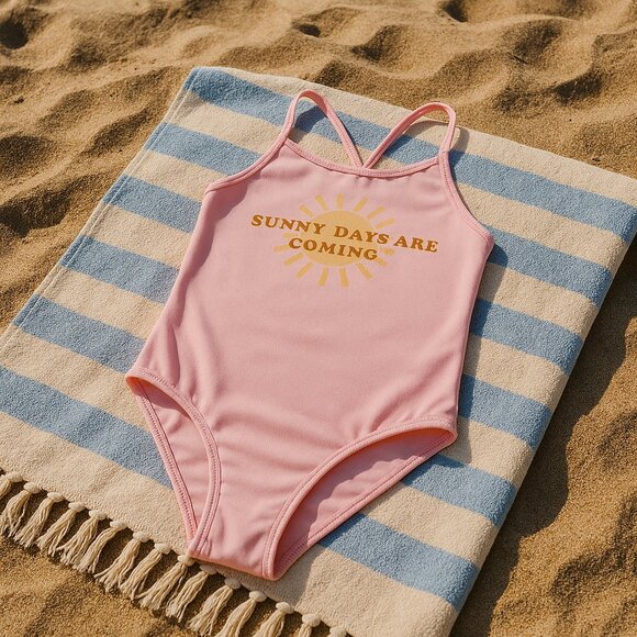 Primark One Piece Graphic Swimsuit Pink Fits 8 Year Old Girl - Picture 1 of 7